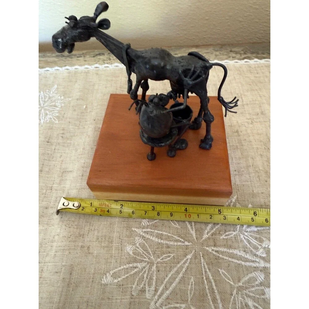 Greg Quayle Original Flea Metal Sculpture Vintage Flea Milking Cow RARE
